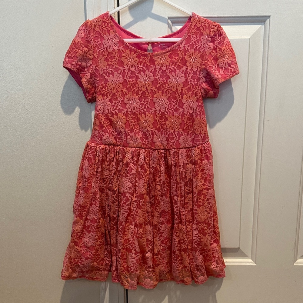 Place Kids Dress in Pink and Orange Floral Lace